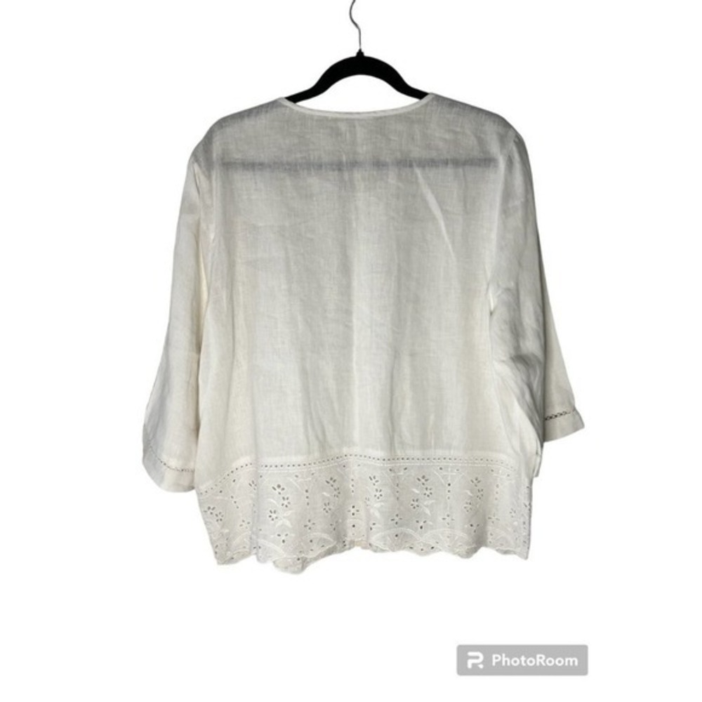 J Jill Linen Petite Top Button Front Trim Closure Eyelet Design At The Bottom - Picture 4 of 7